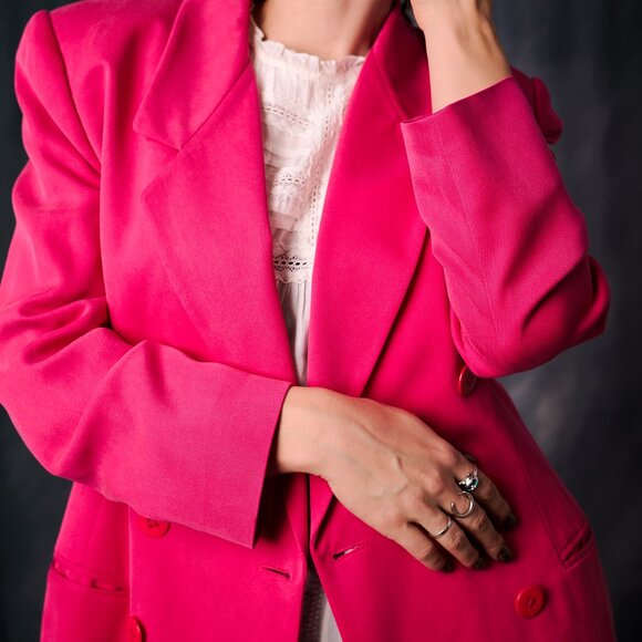 Vintage Ellen Tracy for Linda Allard 80's Hot Pink 100% Silk Blazer Jacket Size - Picture 7 of 12